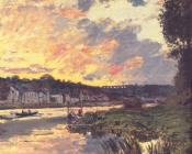The Seine at Bougival in the Evening - 克劳德·莫奈